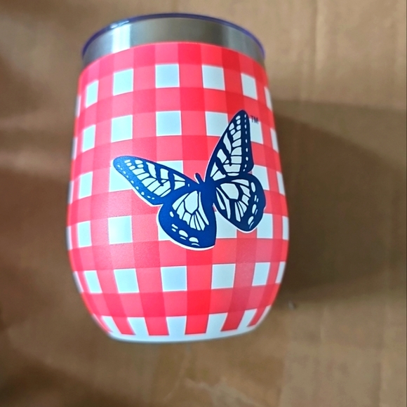 Dolly Parton Other - Dolly Parton Wine Cup with Lid – Red Checkered Butterfly Insulated 12 oz